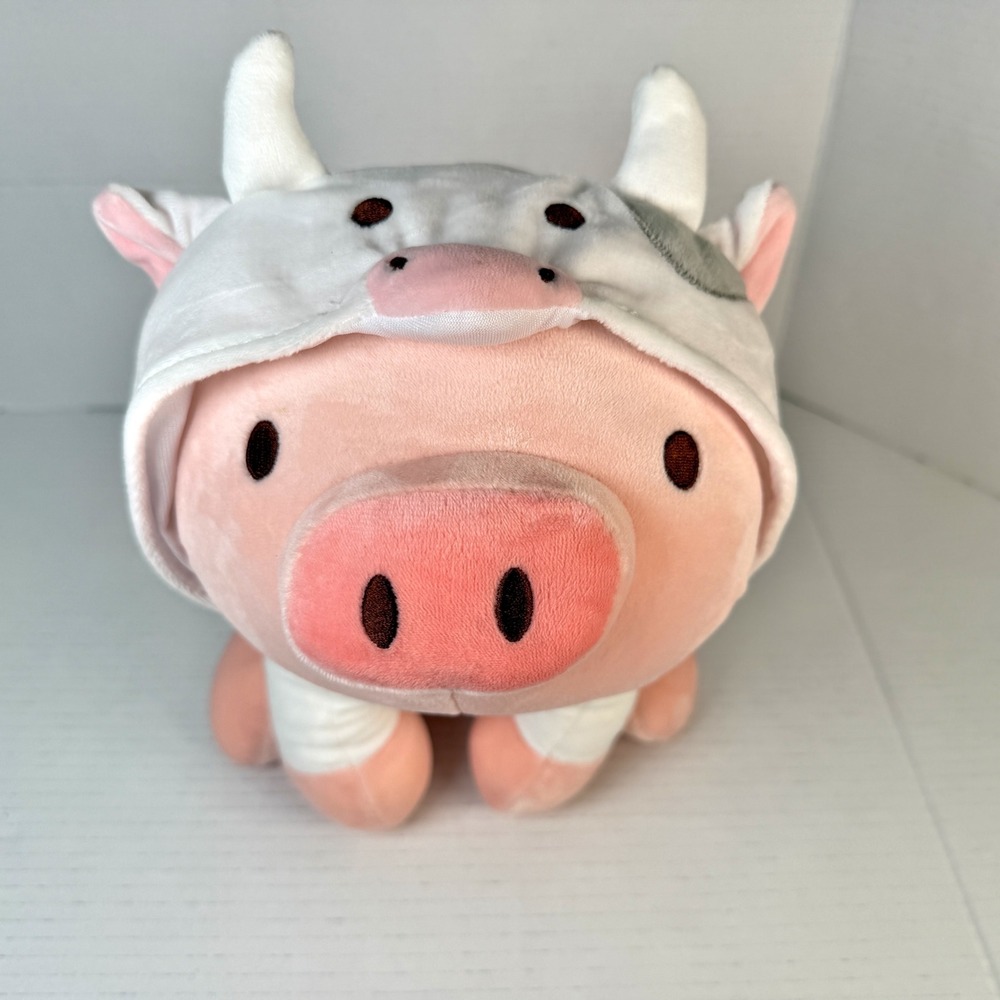 Miniso Plush Toy  Pig in Cow Hoodie Stuffed Animal pink & white